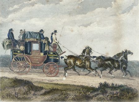 'Briston-London Stagecoach (coloured engraving)