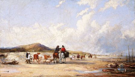 Crossing the Sands to Swansea Market (oil on canvas)