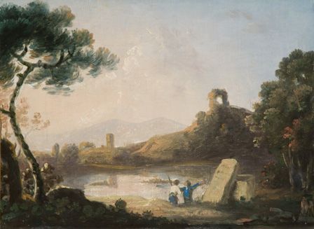 Lake Avernus with a sarcophagus (oil on canvas)
