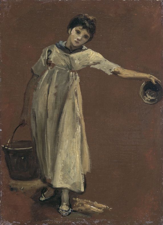 Girl carrying a pail (Oil on canvas)