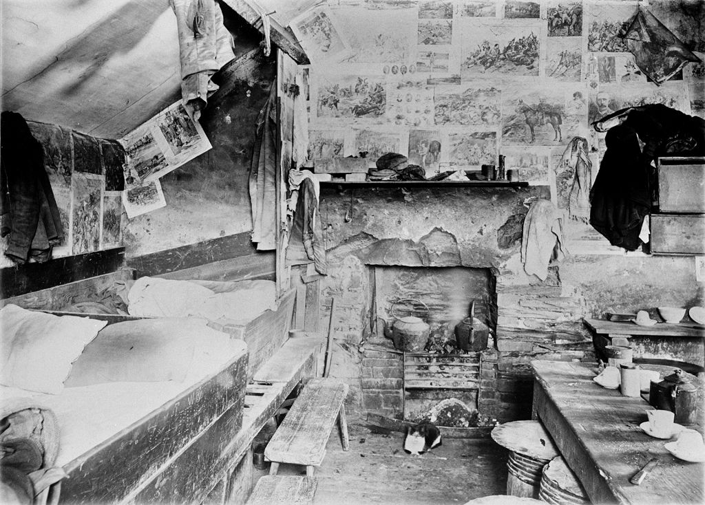 Interior of miners barracks (b/w photo)