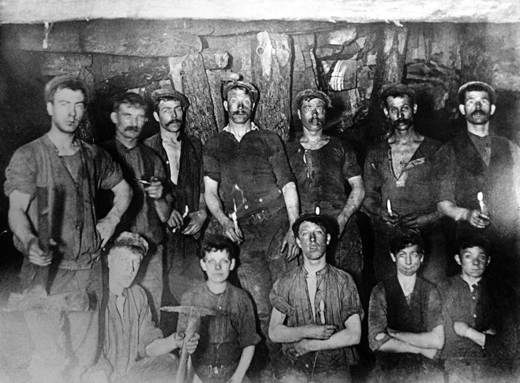 Dayshift underground at Baldwins colliery, c1912 (b/w photo)