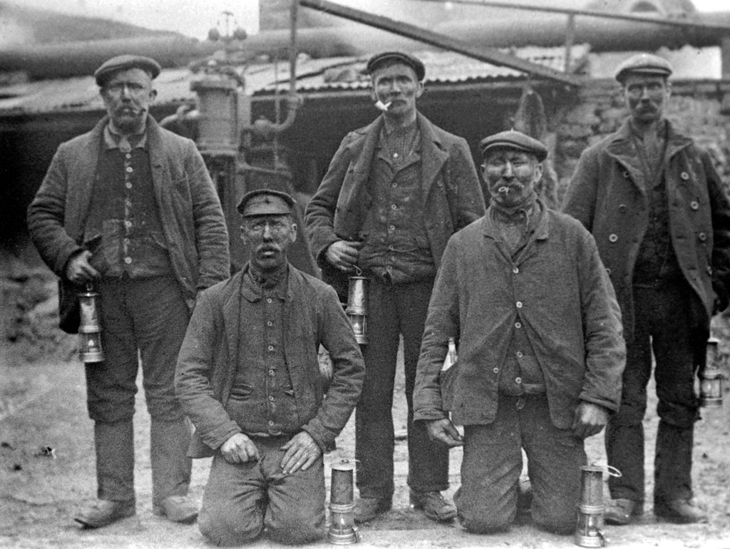 Bwllfa Colliery: formal group of five miners (b/w photo)