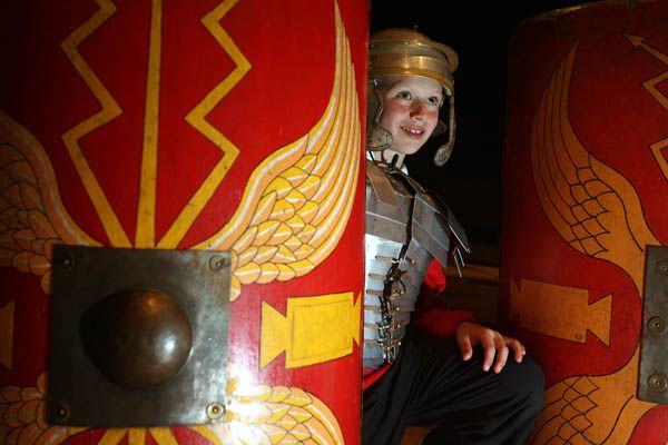 Boy dressed up in Roman armour