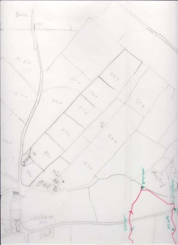 tracing of map showing Hendre'r Ywydd Uchaf