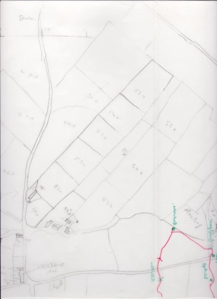 tracing of map showing Hendre'r Ywydd Uchaf