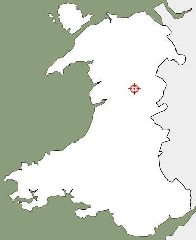 Map of Wales showing plot of the original location of the historic building