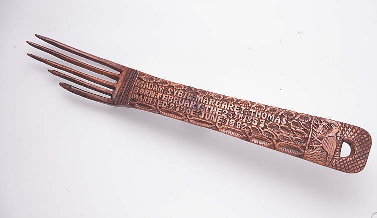 Inscribed wooden fork, 19th century
