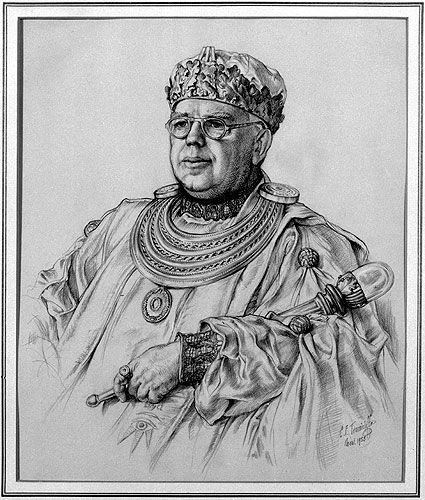 A portrait by C.F.Tunnicliffe of Archdruid Cynan, 1953.