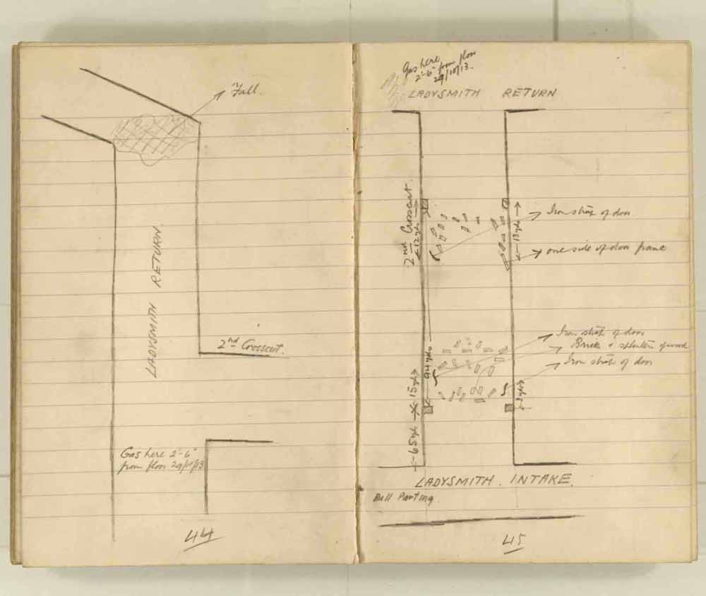 Notes made by the Inspector of Mines as he travelled around the devastated underground workings following the Senghenydd mine explosion on 14th October 1913 that killed 439 men. Courtesy of the National Coal Mining Museum for England [Notebook 1/2]