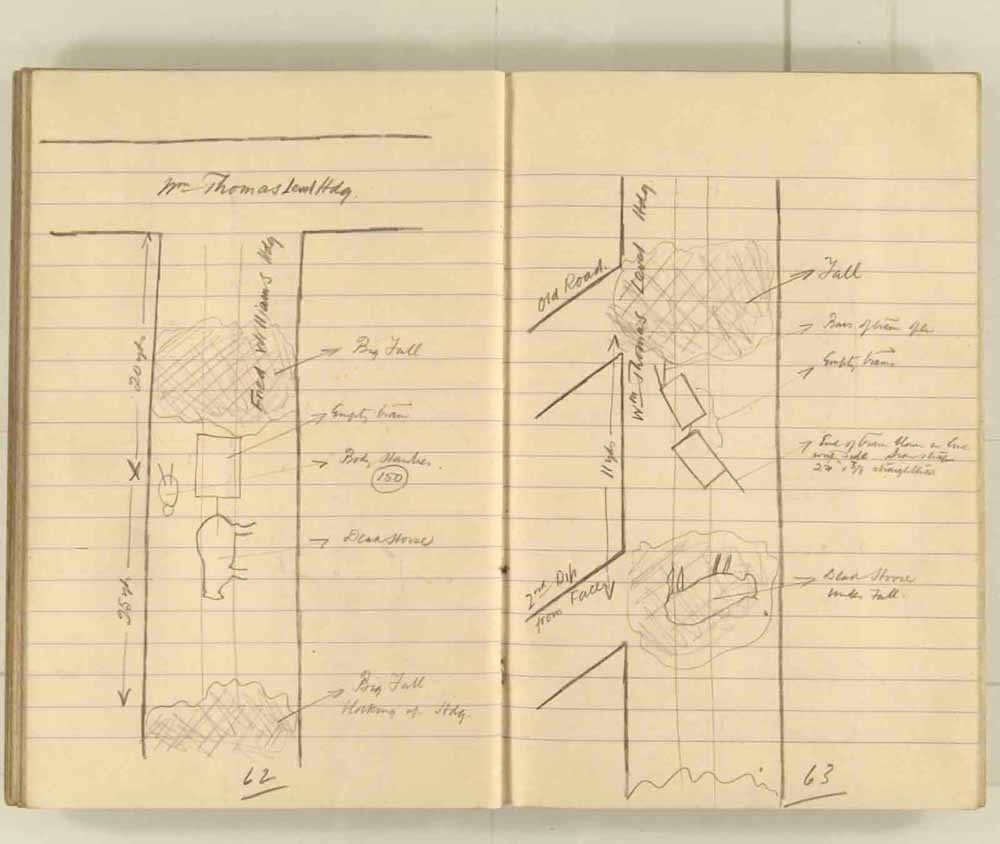 Notes made by the Inspector of Mines as he travelled around the devastated underground workings following the Senghenydd mine explosion on 14th October 1913 that killed 439 men. Courtesy of the National Coal Mining Museum for England [Notebook 1/2]
