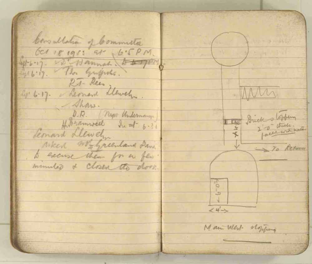 Notes made by the Inspector of Mines as he travelled around the devastated underground workings following the Senghenydd mine explosion on 14th October 1913 that killed 439 men. Courtesy of the National Coal Mining Museum for England [Notebook 3/4]