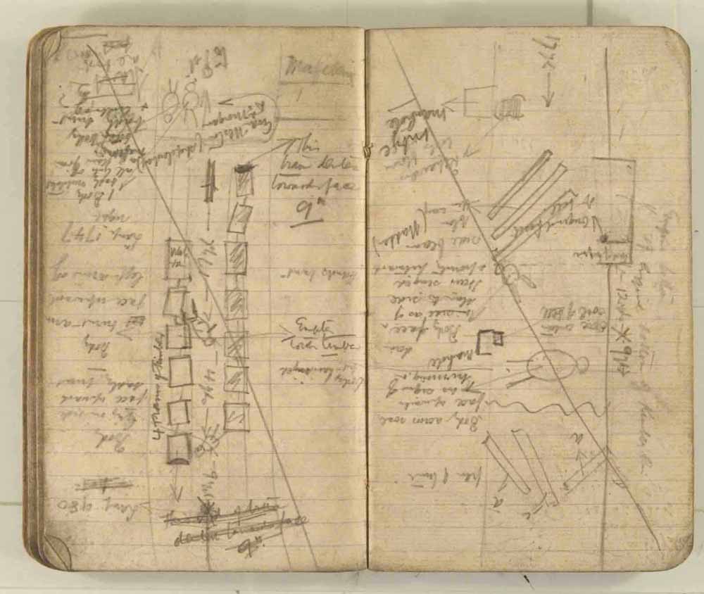 Notes made by the Inspector of Mines as he travelled around the devastated underground workings following the Senghenydd mine explosion on 14th October 1913 that killed 439 men. Courtesy of the National Coal Mining Museum for England [Notebook 3/4]