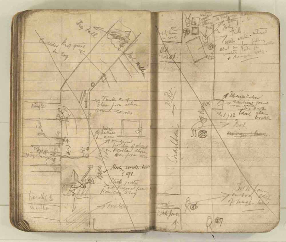 Notes made by the Inspector of Mines as he travelled around the devastated underground workings following the Senghenydd mine explosion on 14th October 1913 that killed 439 men. Courtesy of the National Coal Mining Museum for England [Notebook 3/4]