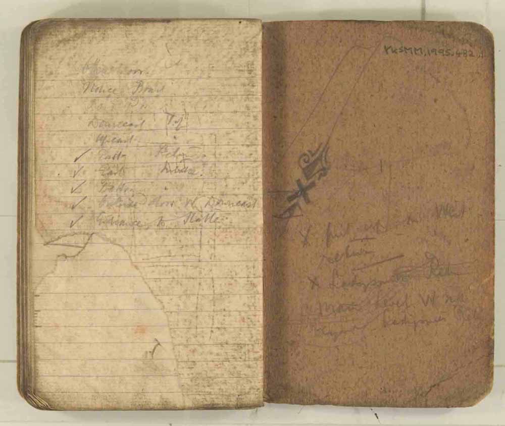 Notes made by the Inspector of Mines as he travelled around the devastated underground workings following the Senghenydd mine explosion on 14th October 1913 that killed 439 men. Courtesy of the National Coal Mining Museum for England [Notebook 3/4]