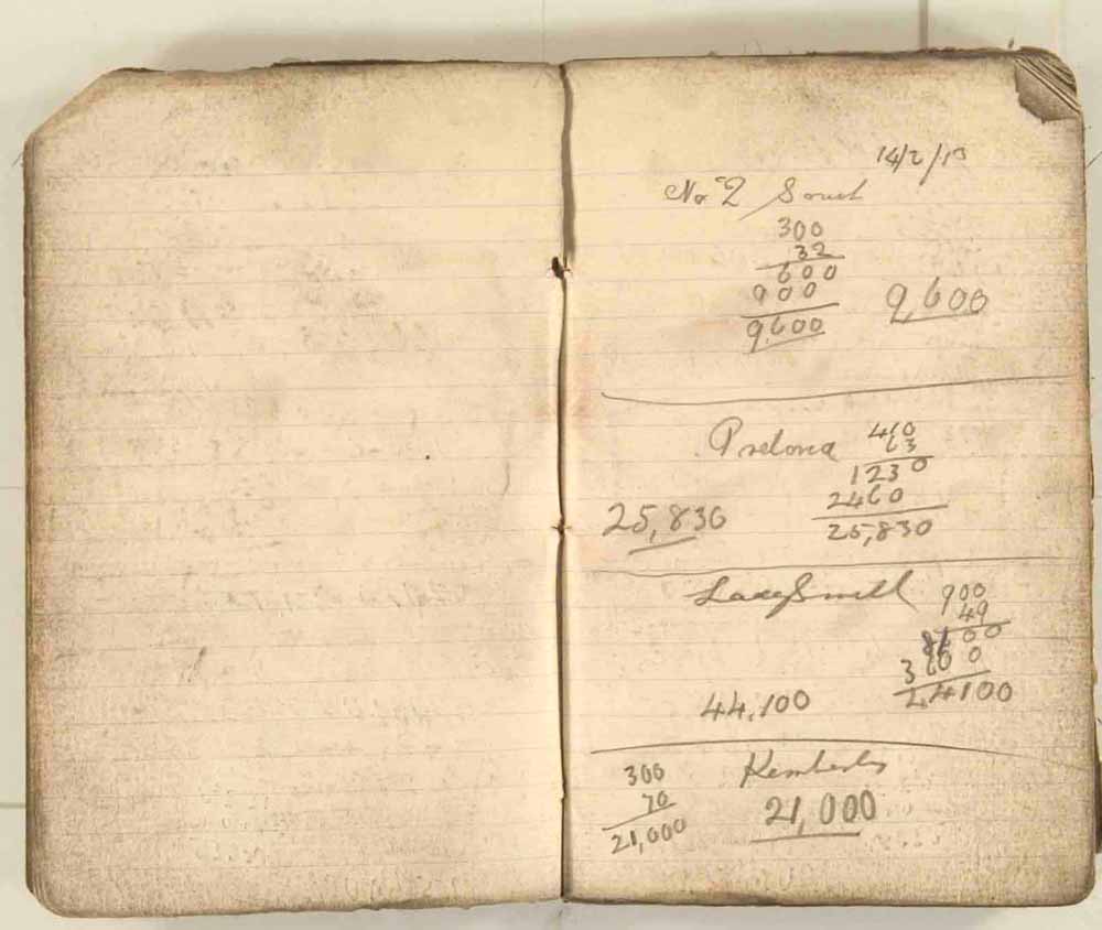 Notes made by the Inspector of Mines as he travelled around the devastated underground workings following the Senghenydd mine explosion on 14th October 1913 that killed 439 men. Courtesy of the National Coal Mining Museum for England [Notebook 3/4]