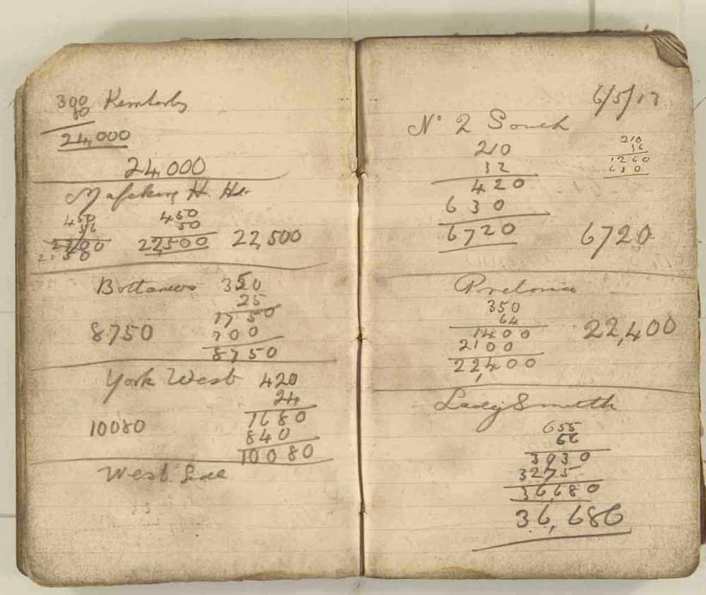 Notes made by the Inspector of Mines as he travelled around the devastated underground workings following the Senghenydd mine explosion on 14th October 1913 that killed 439 men. Courtesy of the National Coal Mining Museum for England [Notebook 3/4]