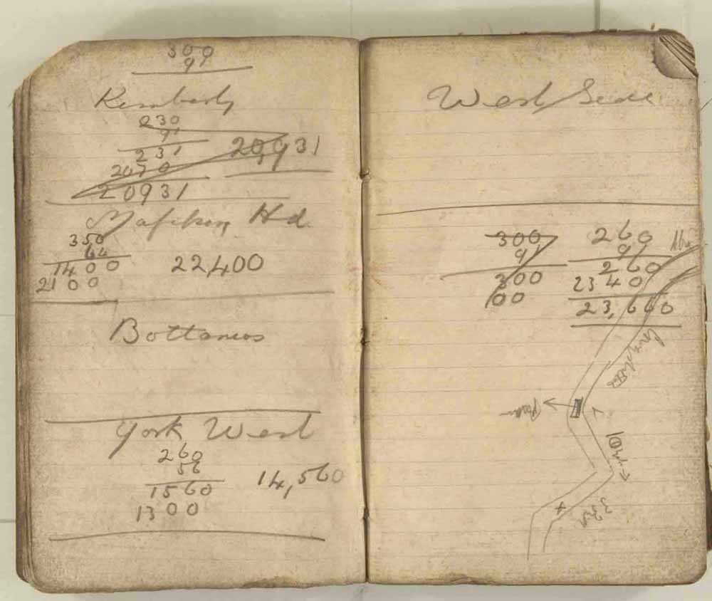 Notes made by the Inspector of Mines as he travelled around the devastated underground workings following the Senghenydd mine explosion on 14th October 1913 that killed 439 men. Courtesy of the National Coal Mining Museum for England [Notebook 3/4]