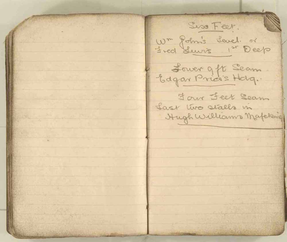 Notes made by the Inspector of Mines as he travelled around the devastated underground workings following the Senghenydd mine explosion on 14th October 1913 that killed 439 men. Courtesy of the National Coal Mining Museum for England [Notebook 3/4]