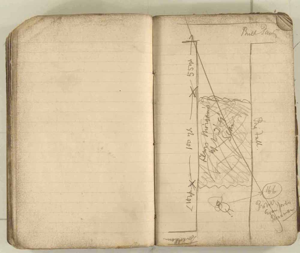 Notes made by the Inspector of Mines as he travelled around the devastated underground workings following the Senghenydd mine explosion on 14th October 1913 that killed 439 men. Courtesy of the National Coal Mining Museum for England [Notebook 3/4]