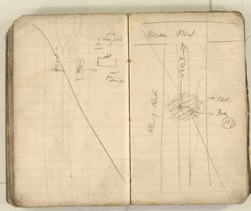 Notes made by the Inspector of Mines as he travelled around the devastated underground workings following the Senghenydd mine explosion on 14th October 1913 that killed 439 men. Courtesy of the National Coal Mining Museum for England [Notebook 3/4]