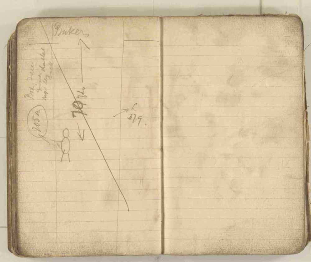 Notes made by the Inspector of Mines as he travelled around the devastated underground workings following the Senghenydd mine explosion on 14th October 1913 that killed 439 men. Courtesy of the National Coal Mining Museum for England [Notebook 3/4]