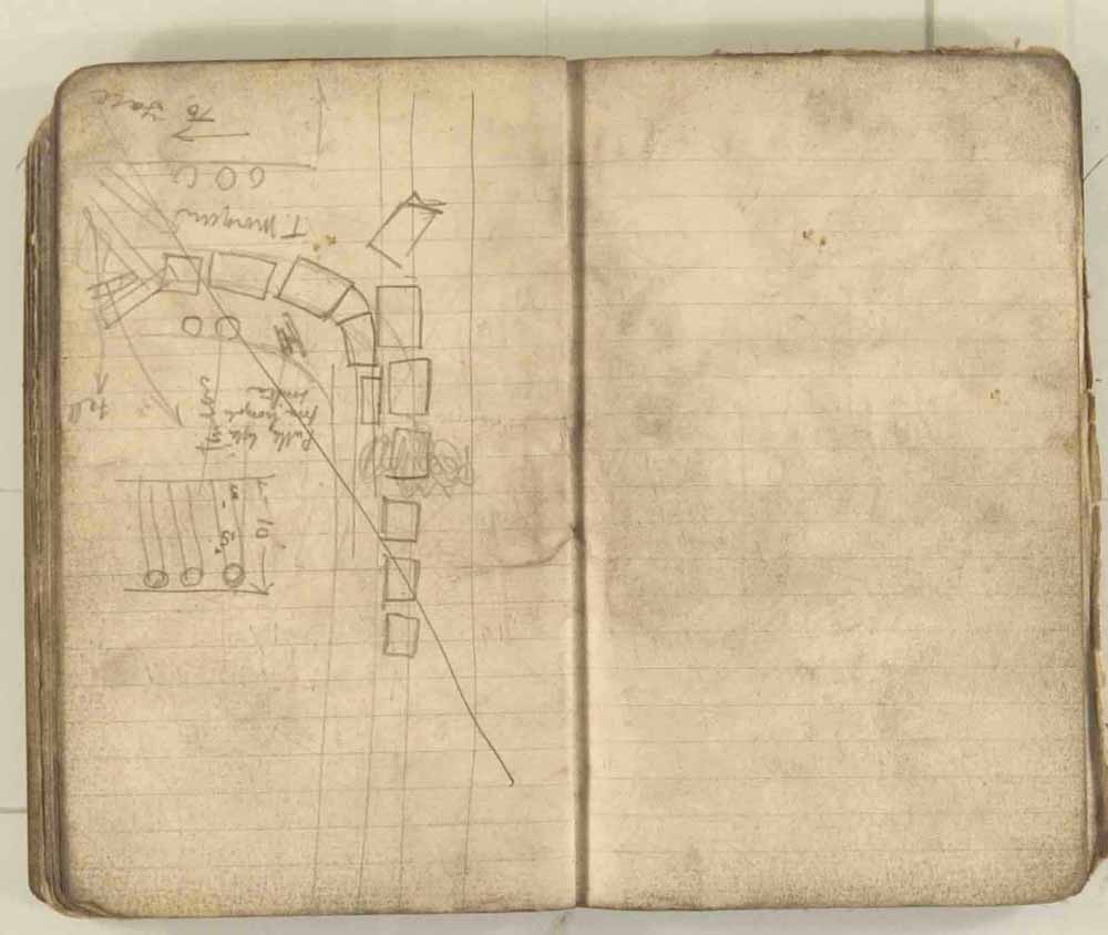 Notes made by the Inspector of Mines as he travelled around the devastated underground workings following the Senghenydd mine explosion on 14th October 1913 that killed 439 men. Courtesy of the National Coal Mining Museum for England [Notebook 3/4]