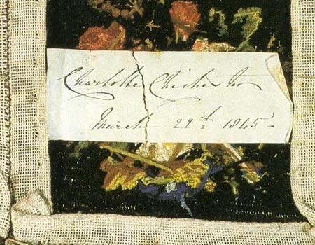 The Edwinsford sofa - One canvas square was dated on the reverse 'Charlotte Chichester March 22nd 1845'