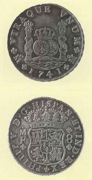Silver 8-reales, or 'Pillar Dollar', Mexico, 1741.