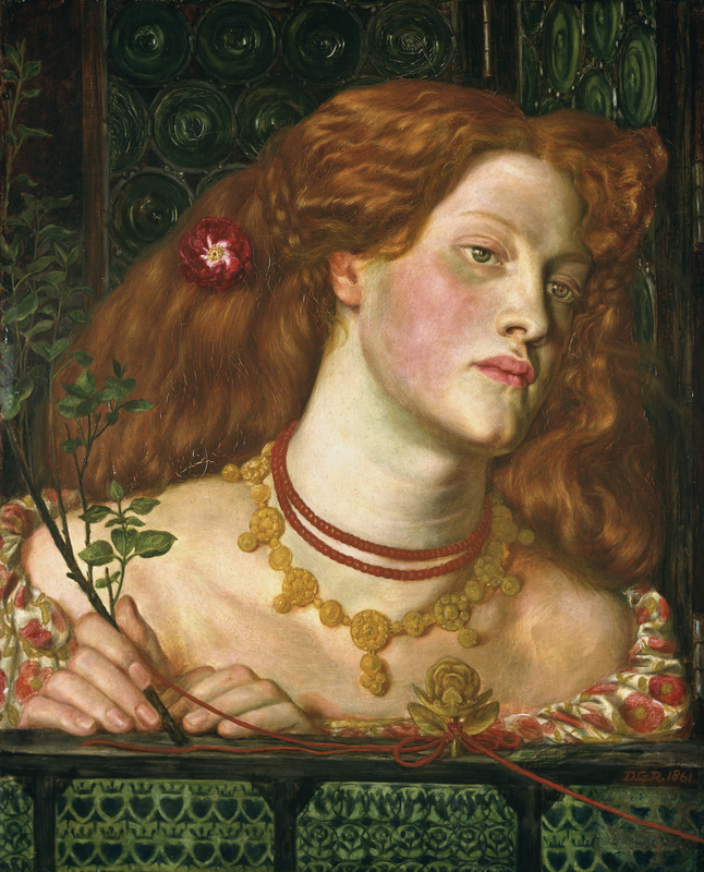 Painting by Dante Gabriel Rossetti called Fair Rosamund. (1861)