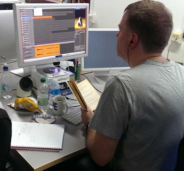 Dave working on the soundtrack to Under Milk Wood for the Peter Blake exhibition