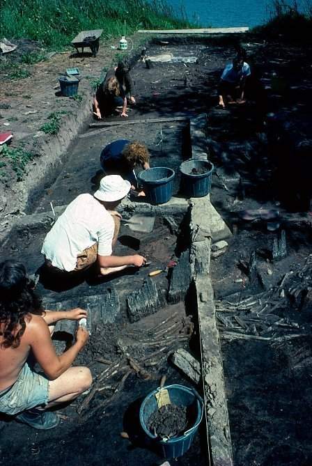 Llangors crannog during excavation.