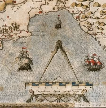 A detail of Christopher Saxton's Map of Glamorgan, 1578
