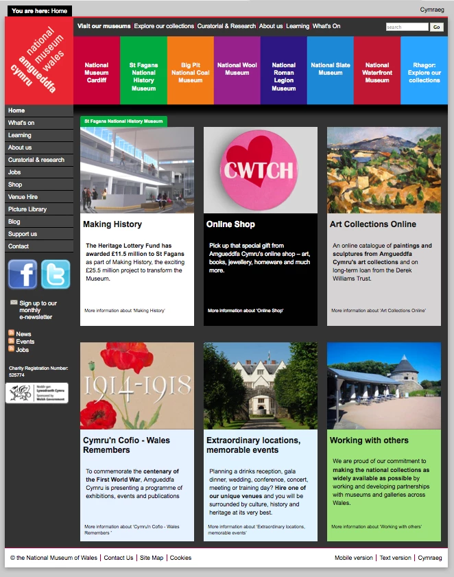Amgueddfa Cymru website homepgae