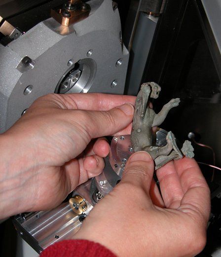 Leopard cup being placed in the Scanning Electron Microscope.