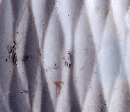 Detail of the carving on the Maesmor mace-head, showing a rare flaw in the design where two chevrons are broken (see centre of image).