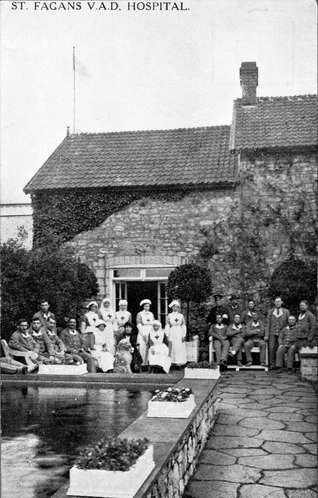 Soldiers and nurses in the Italian garden, St Fagans, during First World War