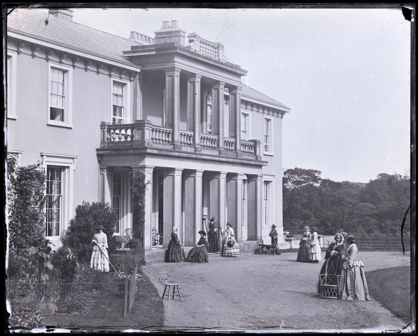 Collodion glass negative showing the south front of Penllergare House, 1858