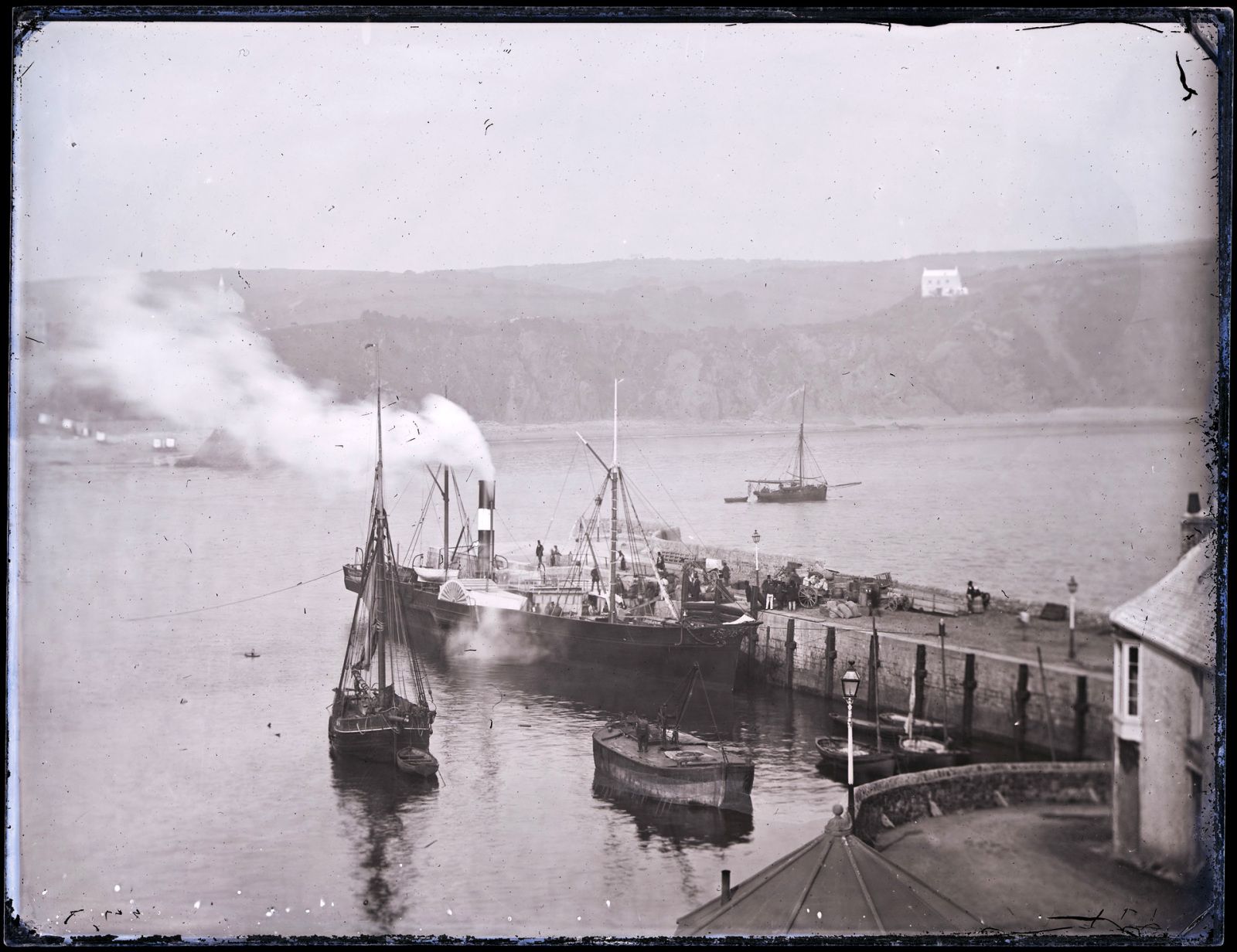 This Collodion glass negative is from the ‘Motion’ series showing the steamer JUNO at Tenby, c.1855