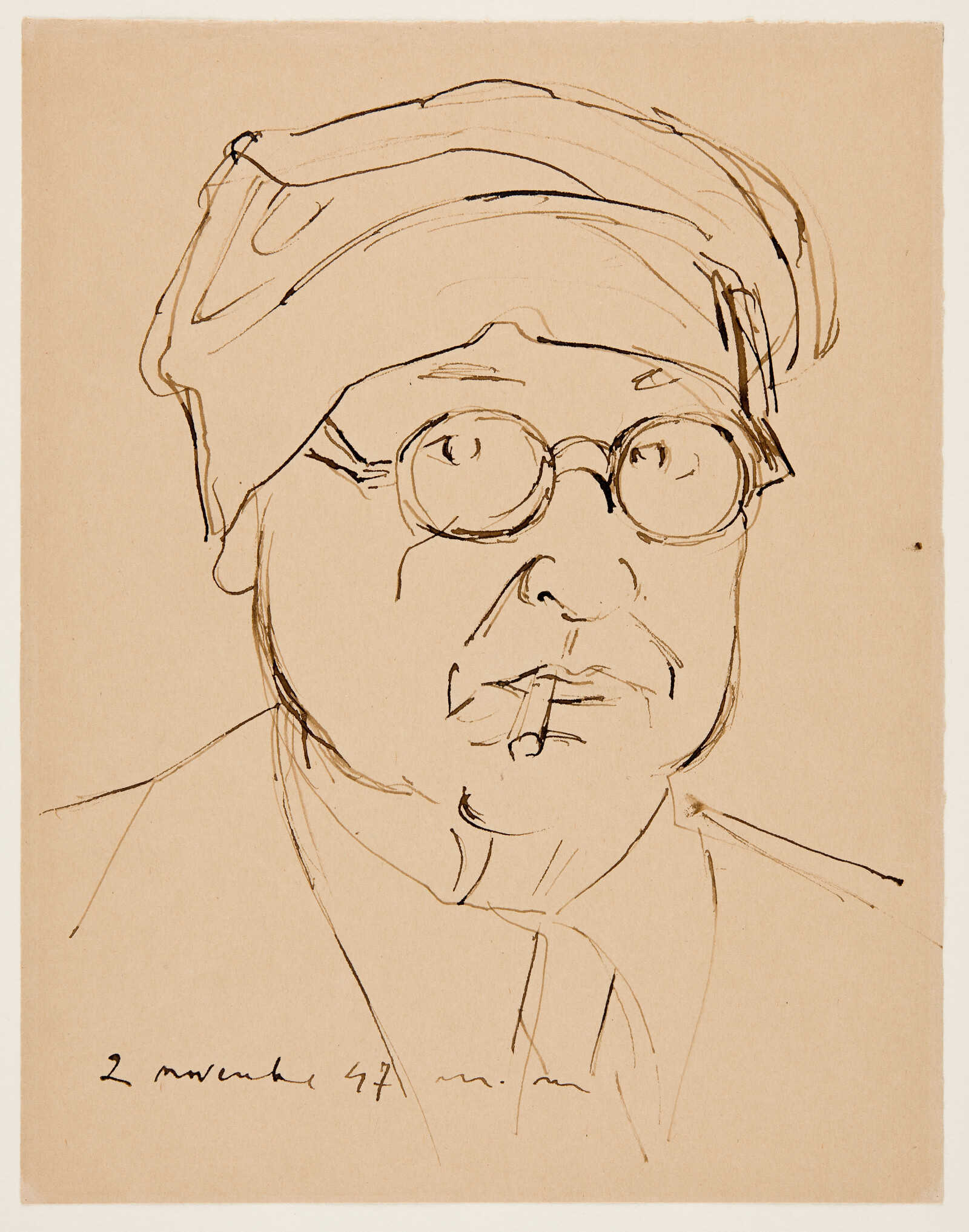 Self portrait, 1947, pen and ink on paper. (DA008196)