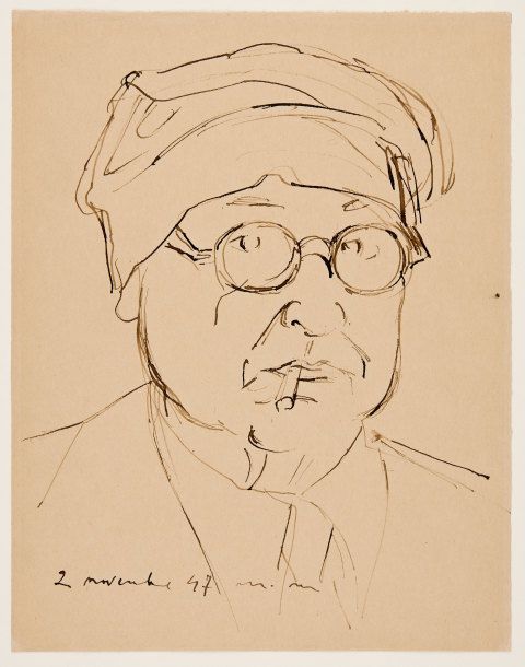 Self portrait, 1947, pen and ink on paper. (DA008196)