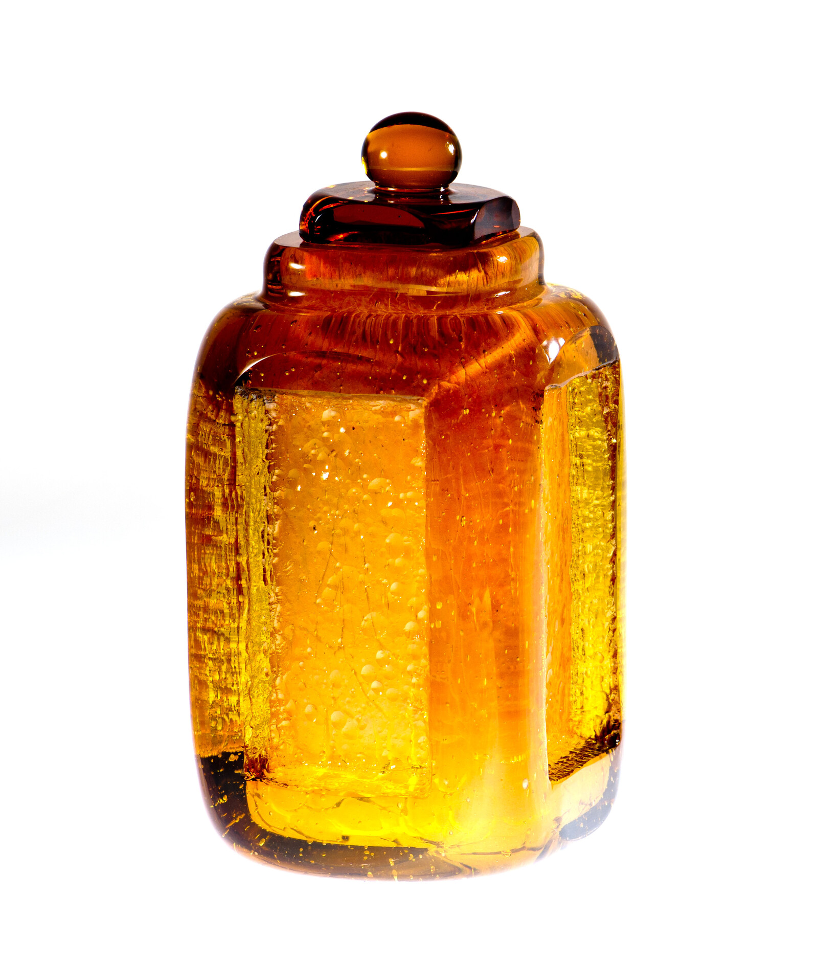 Bottle and stopper, 1929, acid-etche, crackled and cased glass. (DA008205_03)
