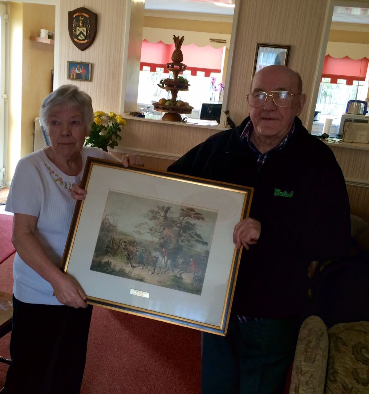 Mel and Rhona Rees with their departing gift from the Vulcan customers.