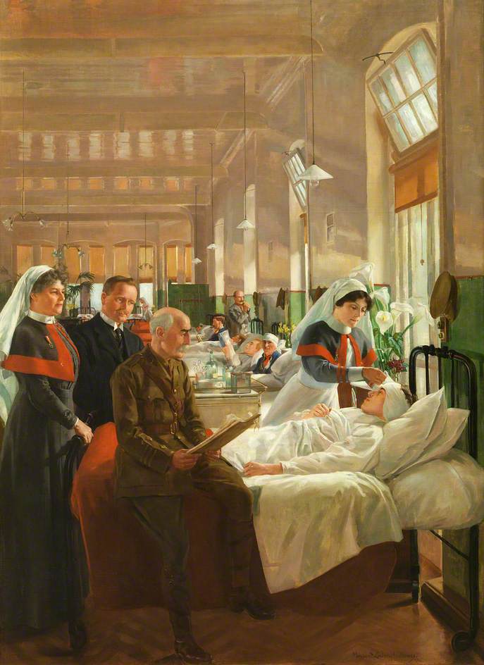 painting of hospital ward with soldiers