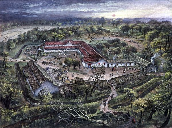 Llantwit Major Roman villa, The Vale of Glamorgan; By Alan Sorrell, 1949. The villa, as shown, dates to the early 4th century AD.