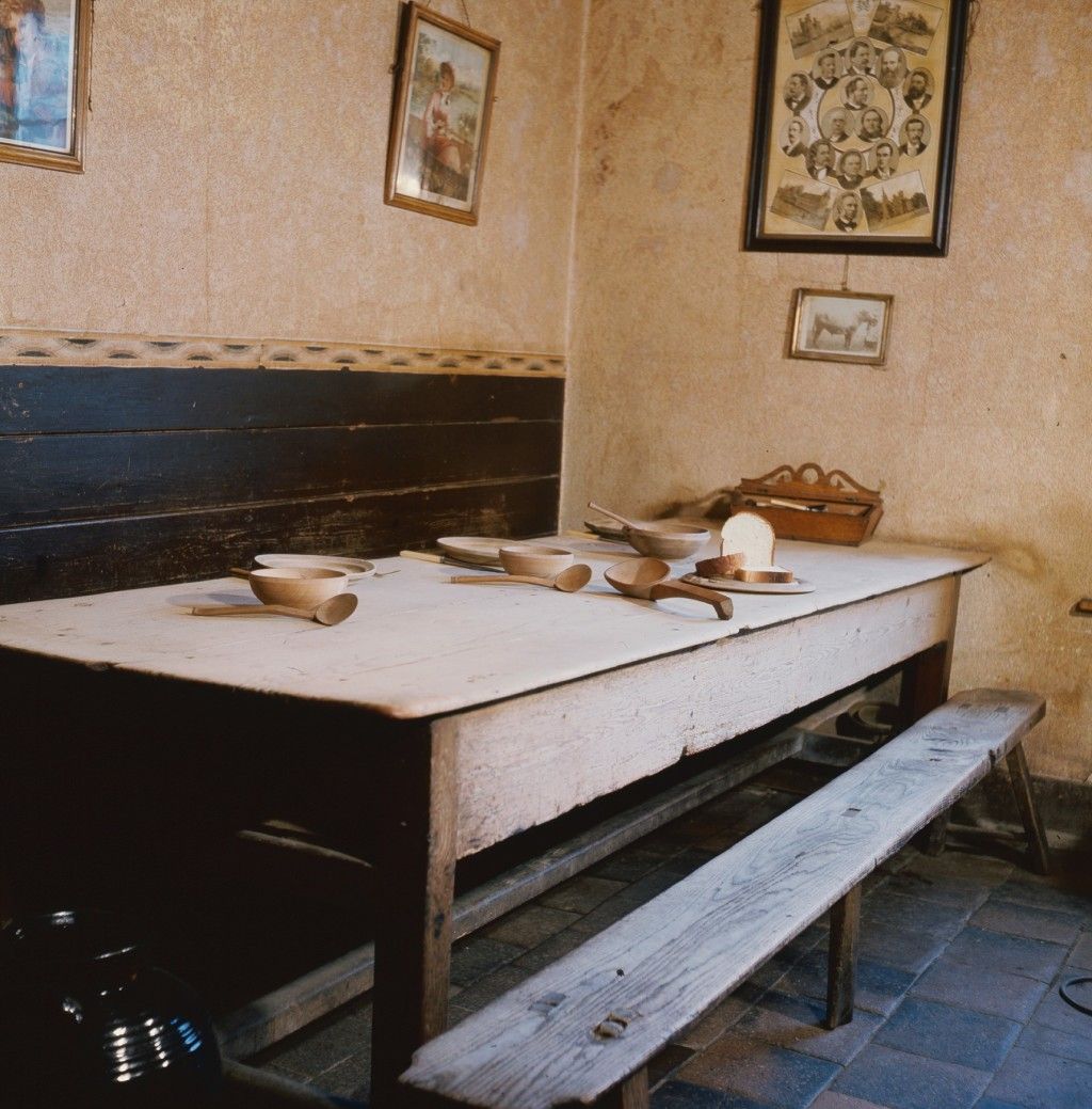 A typical Welsh farmhouse kitchen table, at which manservants sat at meal-times.