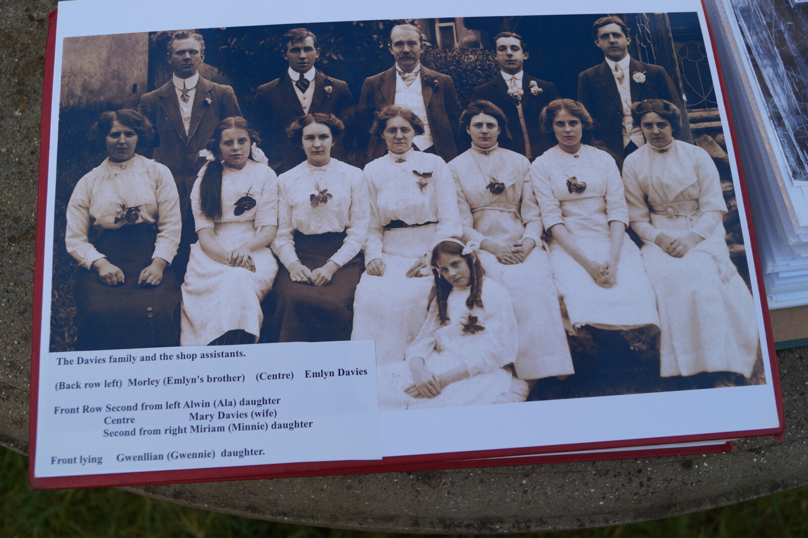 Album photo of the Davies family and shop assistants