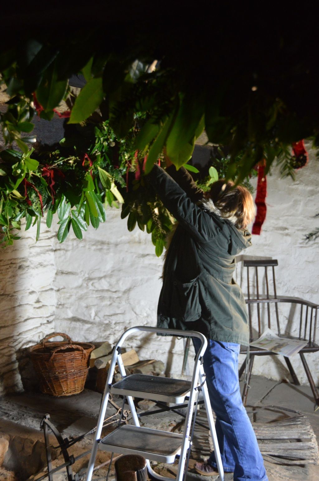 Image: putting up Christmas Greenery at St Fagans