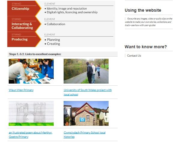 Screen grab of teacher's help pages on People's Collection Wales