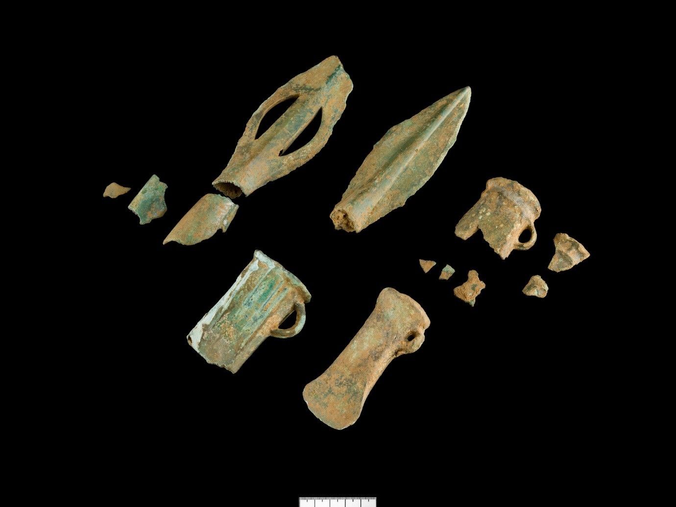 This is a Bronze Age hoard of axe heads which were found in Torfaen